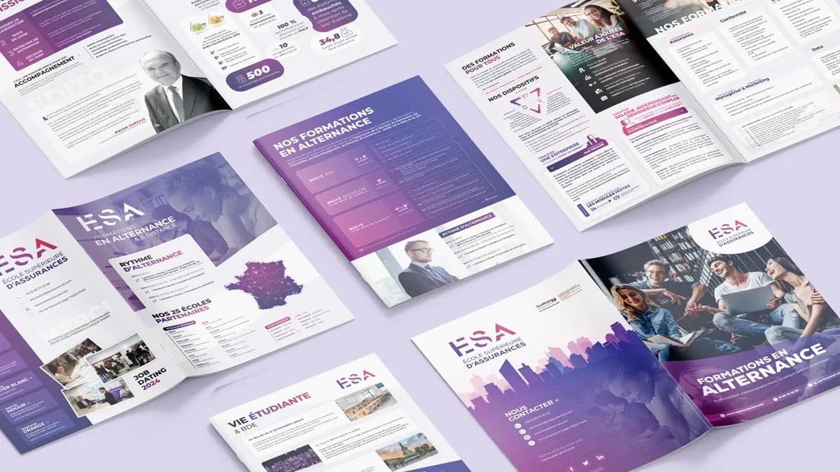 Brochures alternance ESA et PLV habillage de stand étudiant