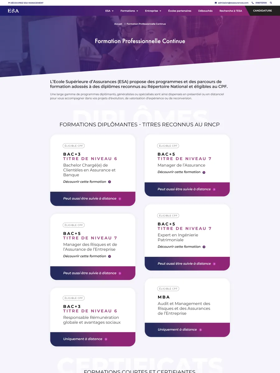 Web-design pages formation ESA Assurances